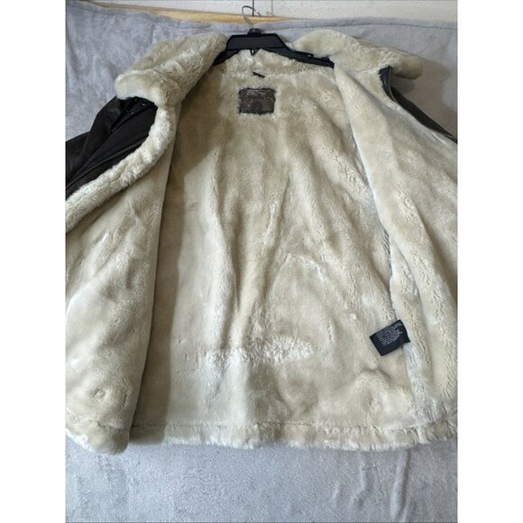 St Johns Bay XL Faux Shearling Lined Leather Jacket Brown Aviator Bomber Coat - Picture 7 of 11